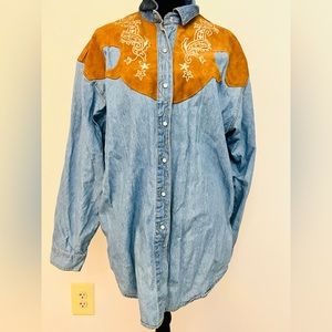 Denim suede western shirt with mother of pearl buttons